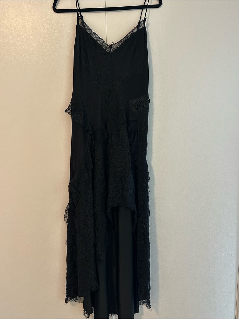 Guess Black Asymmetrical Lace Slip Dress